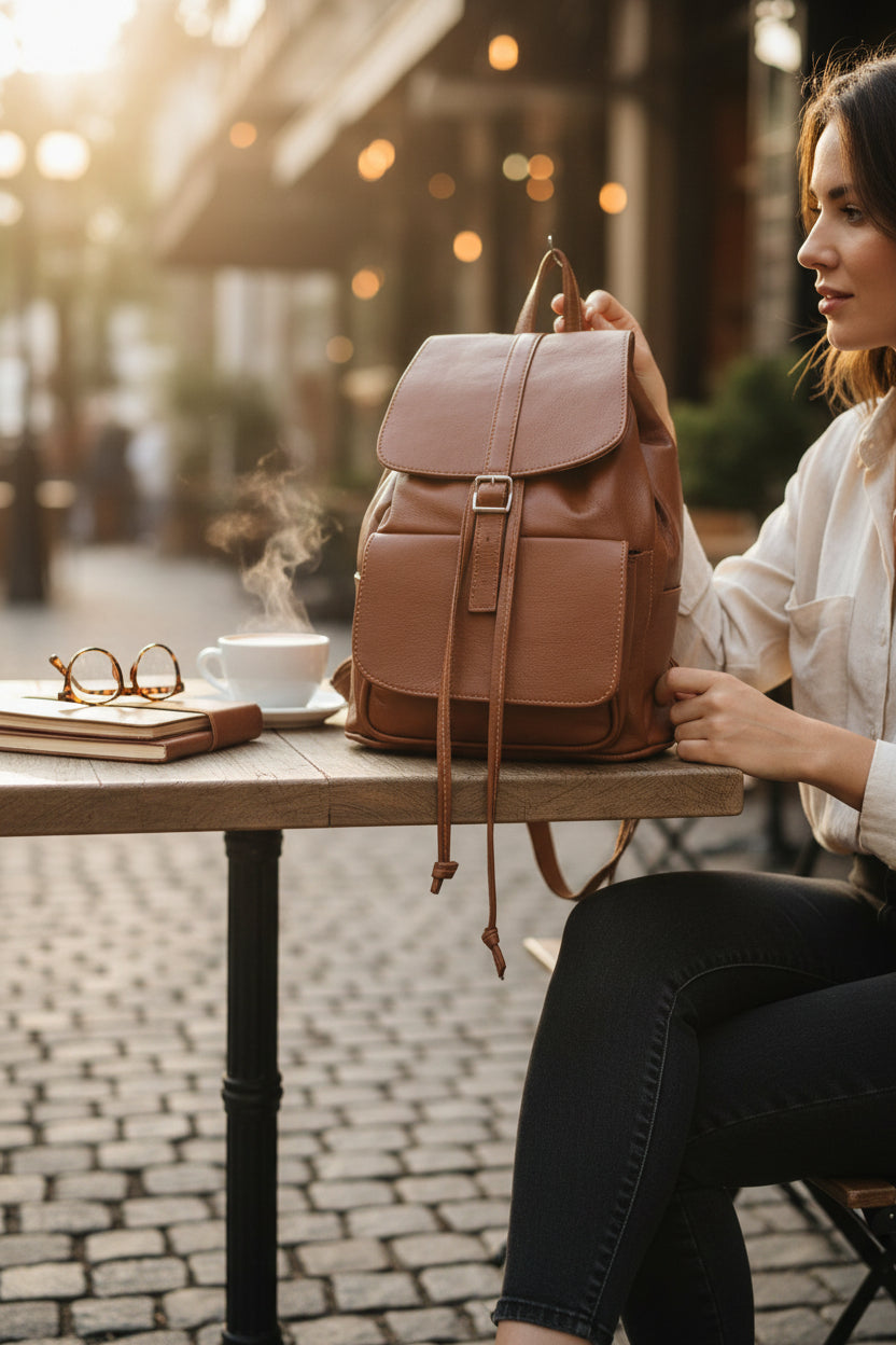 Billy Jean Backpack | Genuine Leather Backpack with Bottle Holder